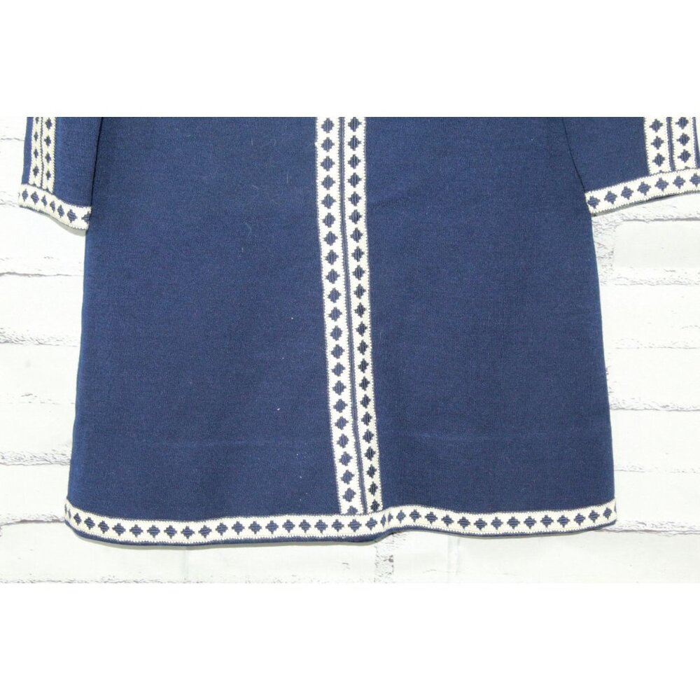 Vintage R&K Knits Womens Navy Blue Embroidered High Neck Dress Dark Academia Mod - Picture 4 of 12